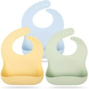 Silicone Bibs \\u2013 3pcs Waterproof Silicone Bib Set \\u2013 Silicone Baby Bibs with Adjustable Closure \\u2013 Non-Messy Toddler Bib