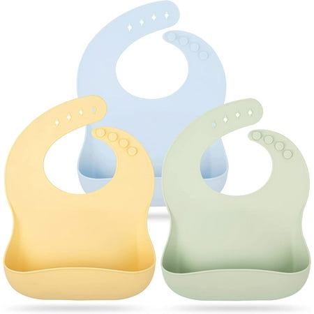 Silicone Bibs \\u2013 3pcs Waterproof Silicone Bib Set \\u2013 Silicone Baby Bibs with Adjustable Closure \\u2013 Non-Messy Toddler Bib