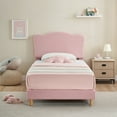 thumbnail image 2 of KATIDAP Twin Size Upholstered single bed frame with scalloped headboard, lambswool, firm platform bed, no box spring required, Wooden Slats, Noise Free, Pink, 2 of 7