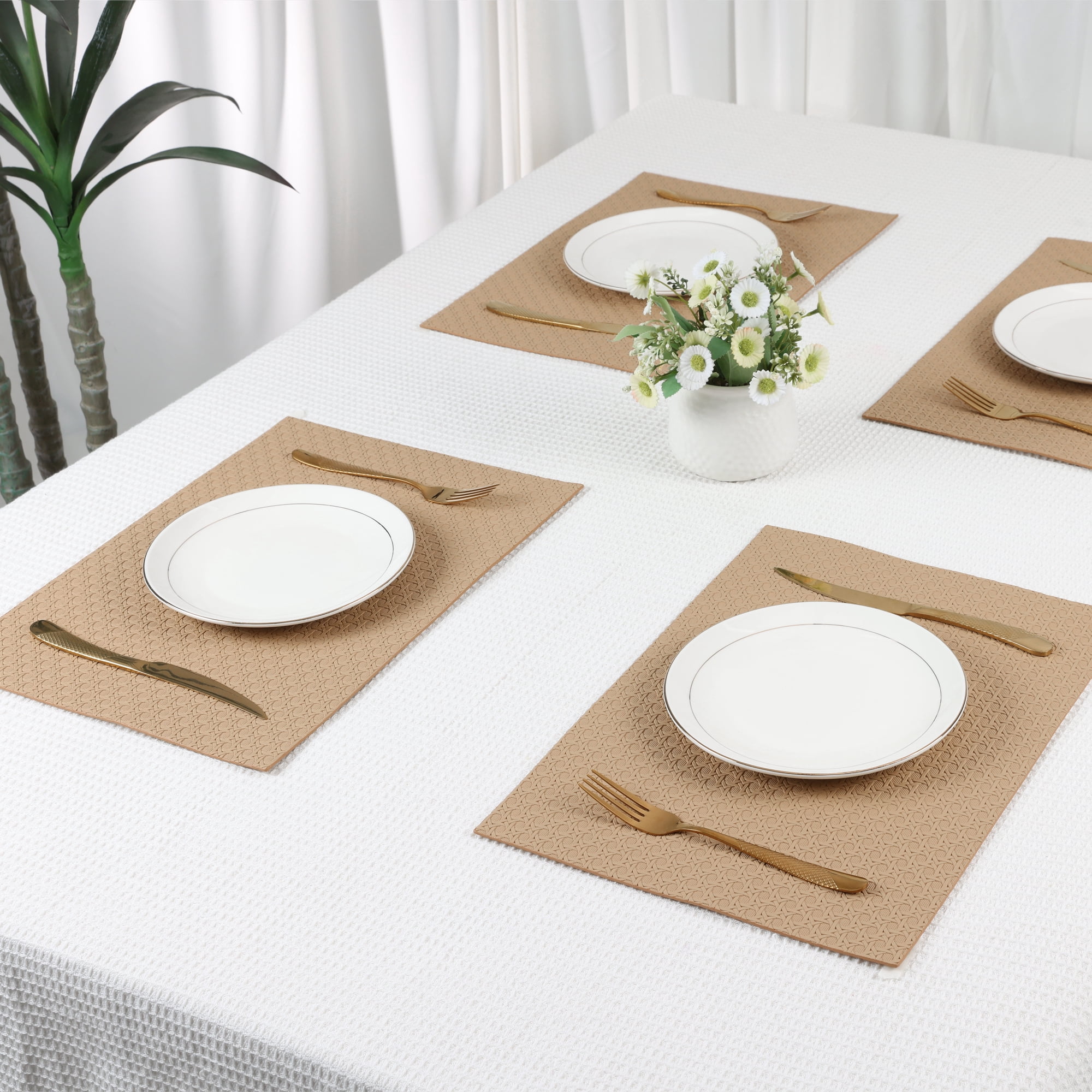 Unique Bargains Set of 6 Woven Placemats for Dining Khaki 17*12in