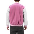 thumbnail image 2 of Men's Classic Two Tone Snap Button College Sports Letterman Varsity Jacket (Pink/White, M), 2 of 3