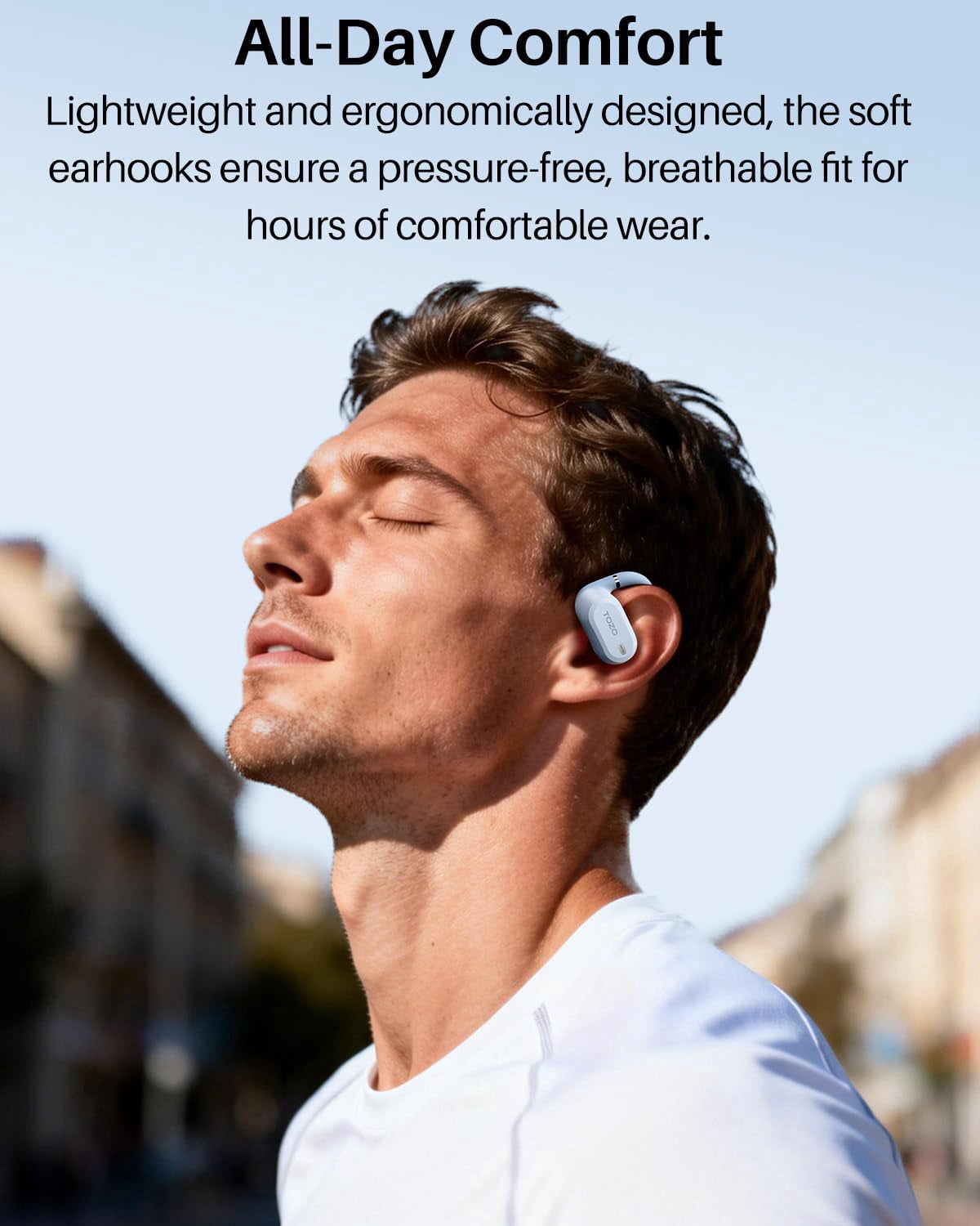 TOZO AI Translation Open Ear Earbuds, Open Ear Bone Conduction Headphones, 145+ Languages, 60H, Stereo Bass, Touch Control, APP-5EQ, Waterproof Lightweight Sports Headphones for Workout Gym, Office