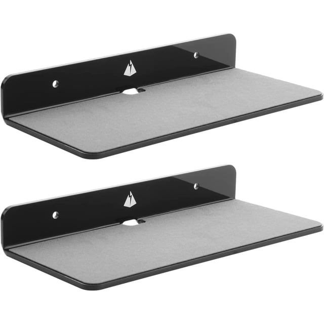 TXEsign Wall Shelves Speaker Shelf-2 Pack, 9 Inch Small Wall Shelf Speaker Mount for Bluetooth Speaker, Webcam, Mesh Router, Clock, Cell Phones, Toy Display Shelf Acrylic Speaker Stand (Black, Large)