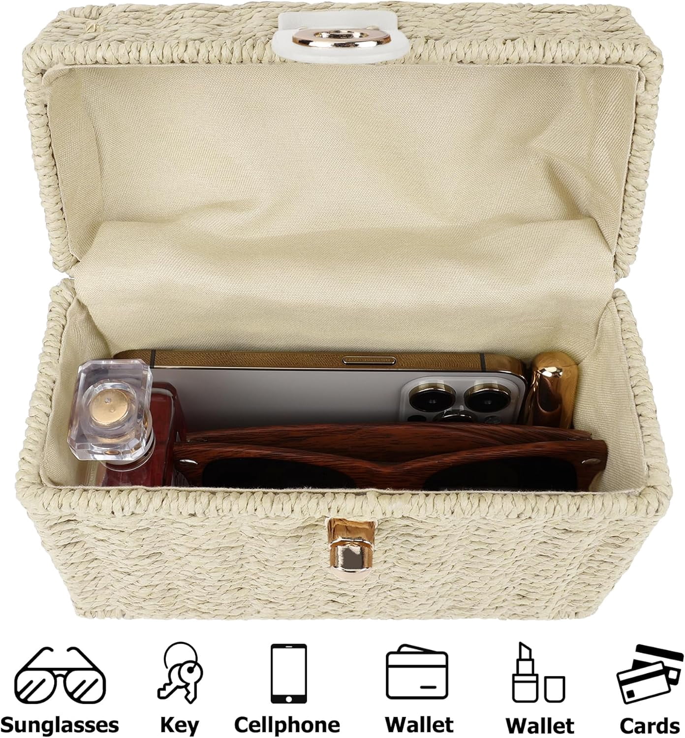 Handwoven Rattan Bag for Women Wicker Crossbody Shoulder Bag Straw Beach Tote Bag