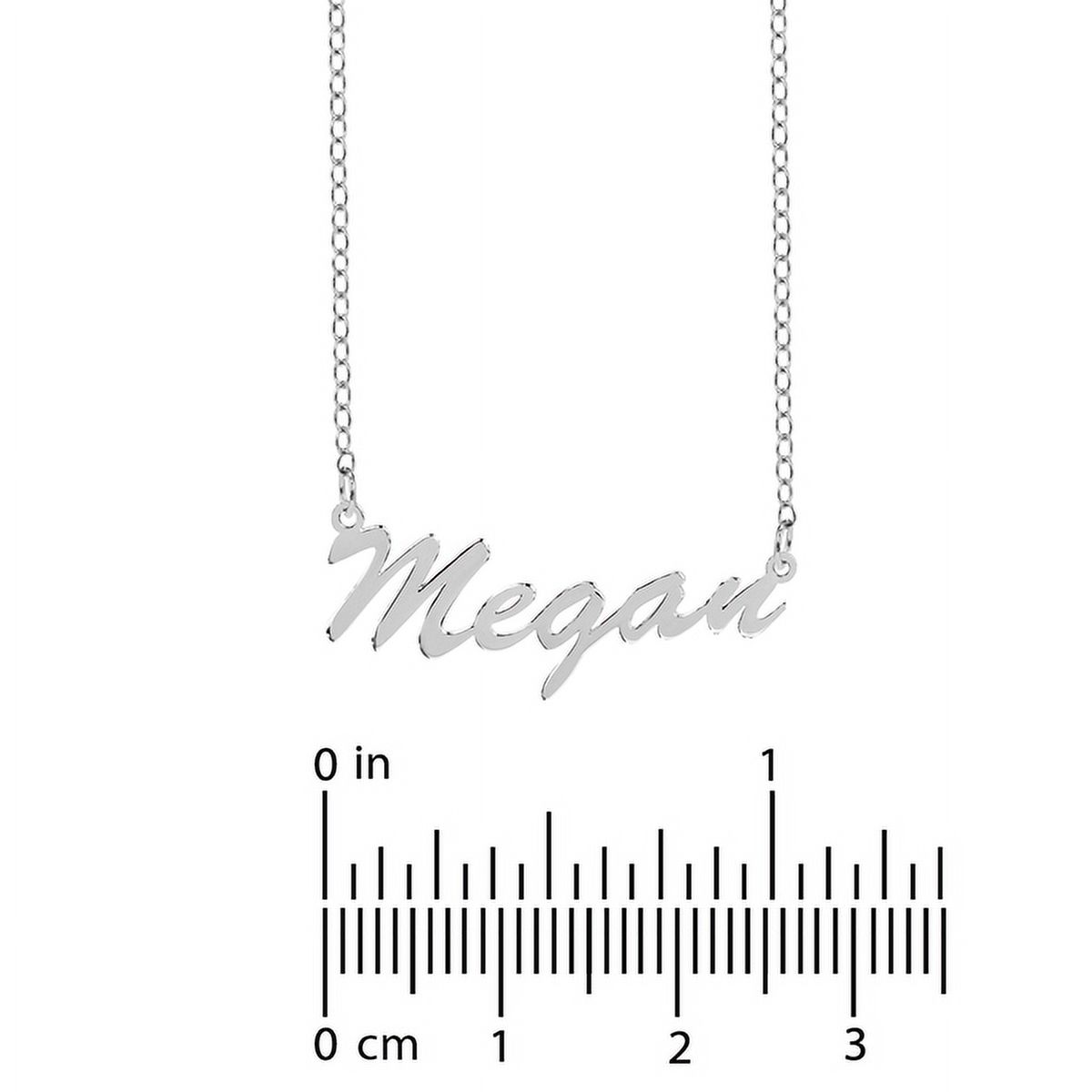 Personalized Sterling Silver or 14K Gold Plated Sterling Silver 1-inch "Megan" Script Name Necklace with 18 inch Link Chain. Spring Ring Clasp.