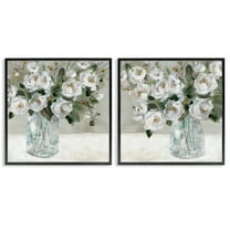 Stupell Industries Blooming White Rose Bouquets Plants & Flowers Painting Black Framed Art Print Wall Art, 12 x 12, Set of 2