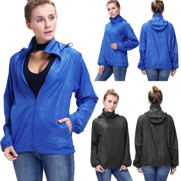 Women's Waterproof Rain Jacket Lightweight Raincoat Hooded Windbreaker With Pockets for Hiking Travel Outdoor