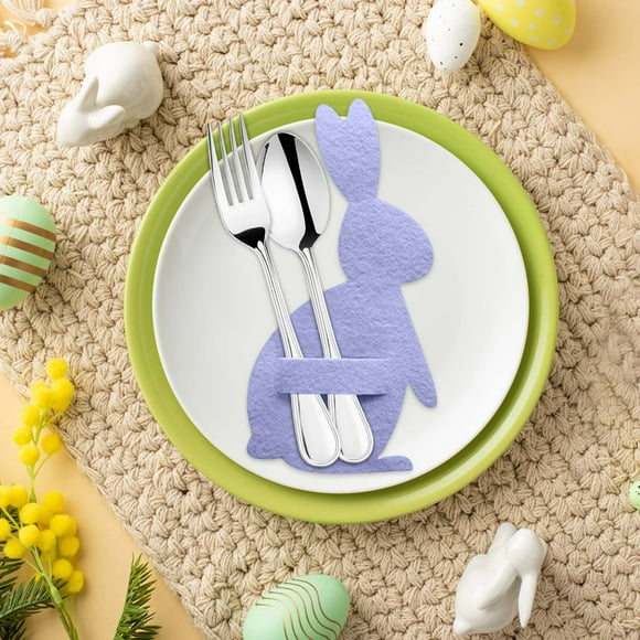 Iumwxz Ensemble de Couverts de Pâques Bunny 4 Ensemble de Couverts de Pâques Bunny Joyeuses Pâques Décoration Outil pour la Maison Tissu PP Économies du Nouvel An
