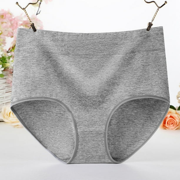 Aayomet Womens Bikini Panties Solid Color Breathable Briefs Mid High Waist  Cotton Seamless Panties for Women (Gray, XXXXL)