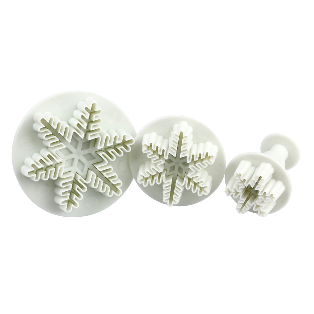 3pcs Fondant Ice Cookie Plunger Cutters Snow flake Biscuit Mould Cake Decor Tool 