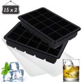 thumbnail image 1 of Black Ice Cube Mold, Pack Of 2 Large Silicone Ice Cube Containers With Lid, Bpa-Free For 30 Large Ice Cubes (3cm), 1 of 6