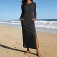 thumbnail image 5 of Viikei Womens Dresses 3/4 Length Sleeve,Women's Long Sleeved Solid Color Slit Long Straight Dress with Double Pockets Long Skirt Black XL, 5 of 7