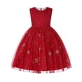 thumbnail image 2 of Huowey Toddler Kids Girls Princess Dress Sparkly Sequins Star Prints Sleeveless Crewneck Party Hoilday Wedding Gown High Waist Mesh Tutu Dresses Formal Birthday Casual Stylish Clothes,Red,5-6 Years, 2 of 5