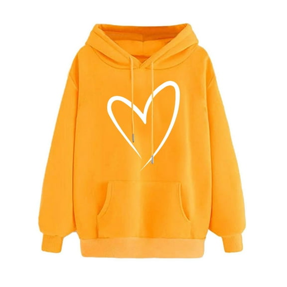 LEAVINGSUO Womens Fall Fashion 2023 Womens Tops Clearance under $5 Women's Print Winter Hoodie Pullover Tops Long Sleeved Comfortable Sweatshirt Yellow S
