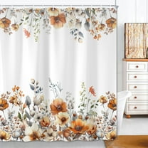 Fall Floral Shower Curtain, Boho Flower Leaves Plants Shower Curtains for Bathroom, Nature Botanical Wildflower Polyester Fabric Waterproof Bathroom Curtain with 12 Hooks 72X84in