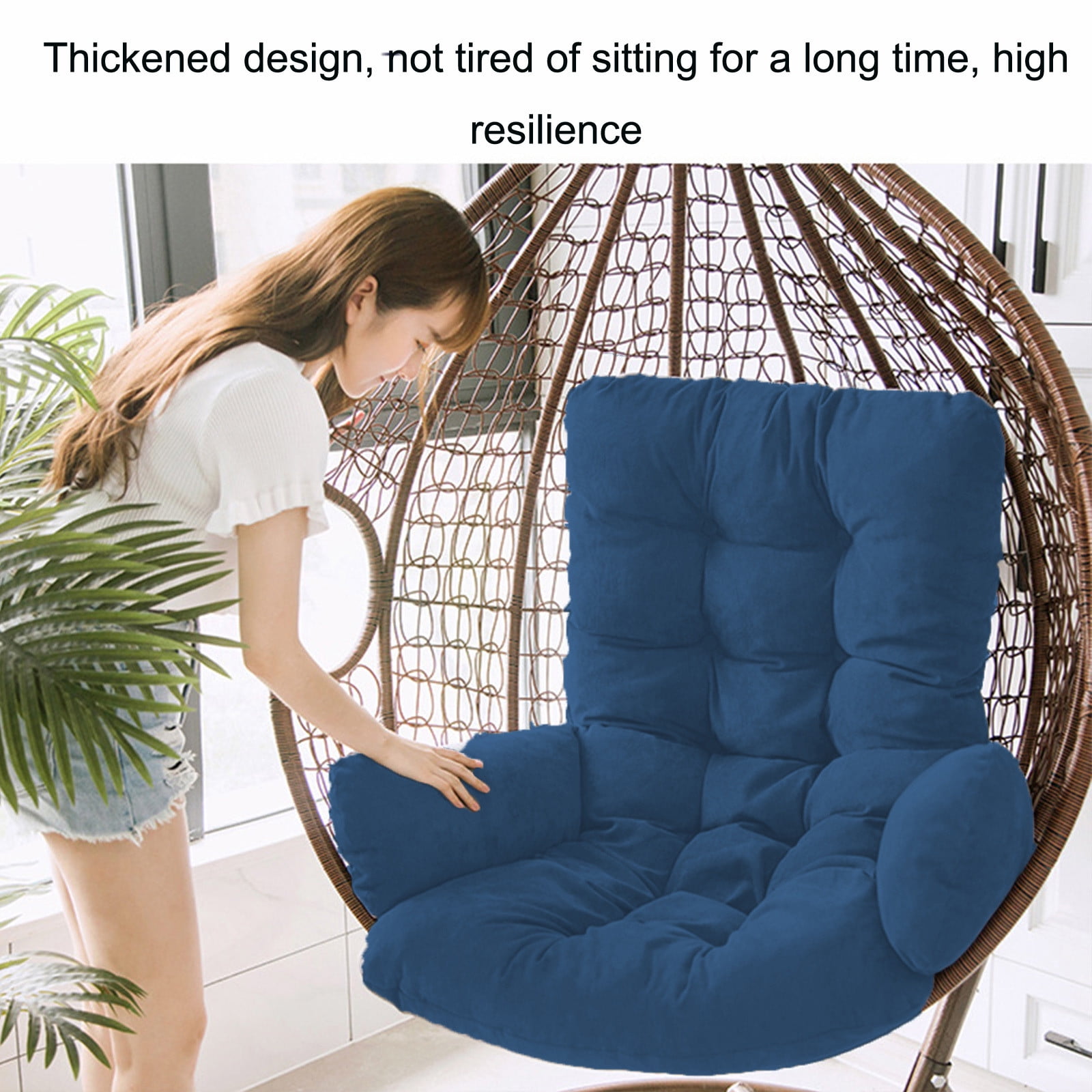 Hanging Egg Chair Cushions with Back Support, Removable Swing Cushion Replacement, Padded Sleeper Bed, Couch Recliner for Indoor/Outdoor, Blue
