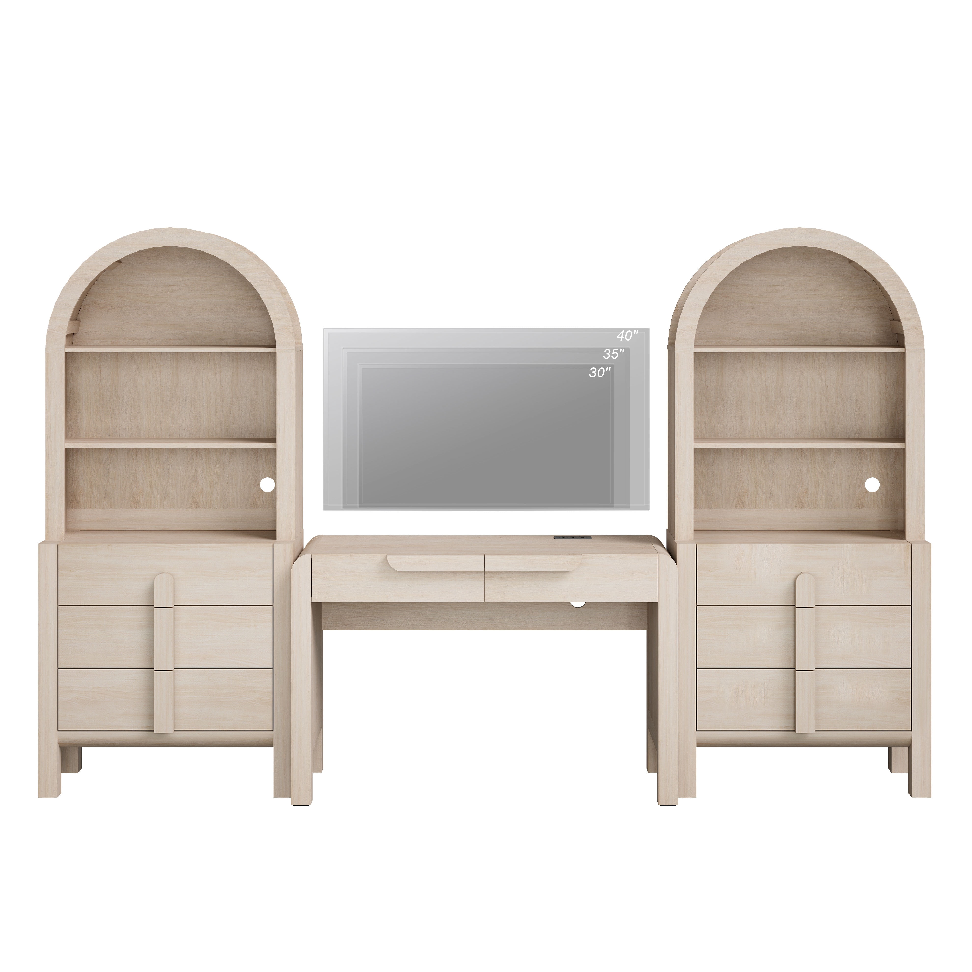 Home Office Set, 47" Modern Executive Desk with Charging Station and Drawers & 2 Piece 71"H Tall 3-Tier Arched Bookcases with Open Storage for Living Room, Bedroom, Home Office