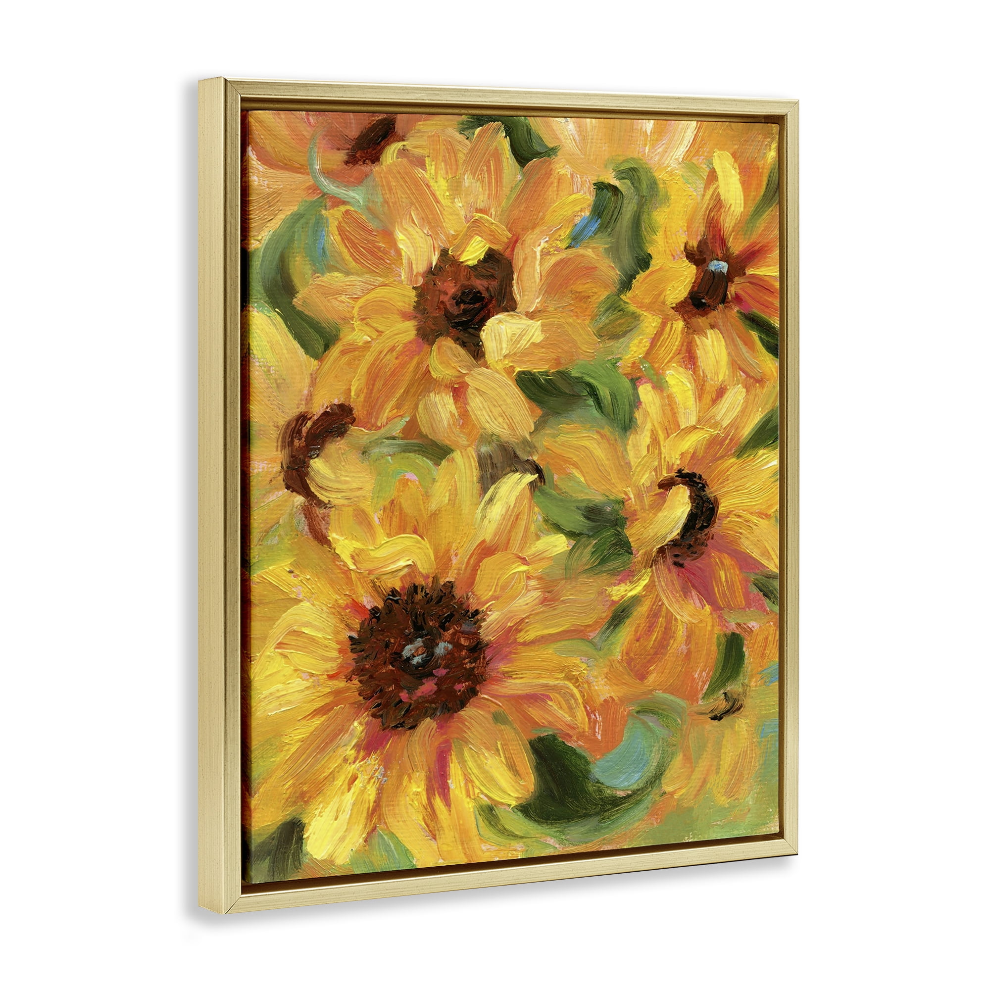 Stupell Industries Sunflower Bunches Pattern Botanical & Floral Painting Gold Floater Framed Art Print Wall Art, 17 x 21