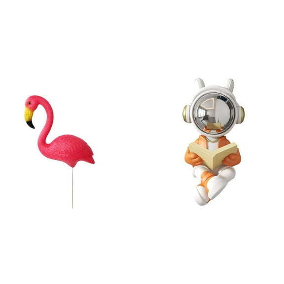 CarpNettore Flamingo Astronaut Garden Sculpture Figurine Statue Ornament for Holiday Spring Backyard Fairy Cake Topper Decorative Centerpiece