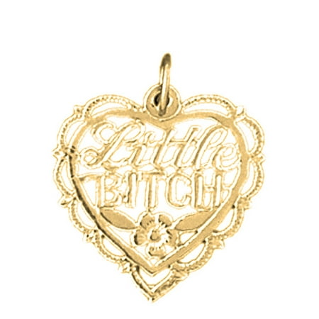 18K Yellow Gold Little Bitch Saying Pendant - 22 mm