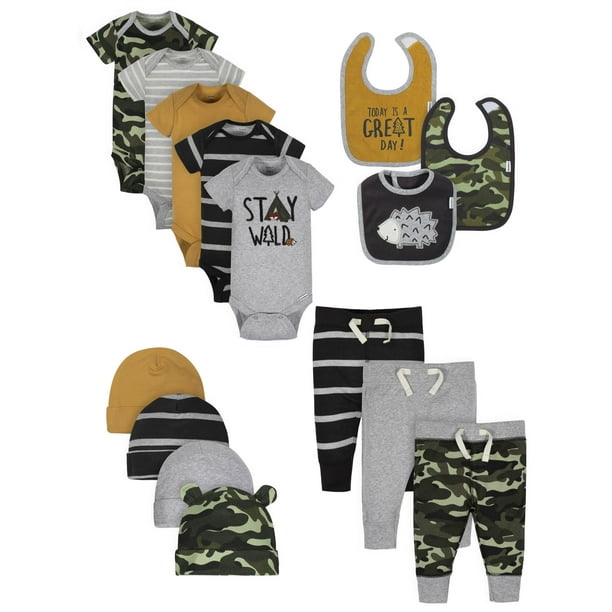 Gerber Gerber Baby Boy Organic Onesies Bodysuits, Pants, Caps and Bibs Shower Gift Set, 15