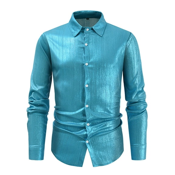 NAFUU Mens Dress Shirts Men's Shiny Button Up Dress Shirts Slim Fit Long Sleeve Nightclub Party Disco Shirts Male Casual Shirt Stretch Dress Shirt