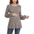 thumbnail image 3 of Ecavus Women's Maternity Sweater Bishop Sleeves Tunics Peplum Top Brown M, 3 of 6