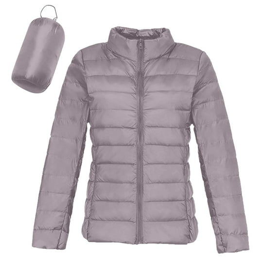 felwors Puffer Jacket Women Casual Feather Lightweight Down Jackets Packable Solid Color Puffer Coats With Storage Bag Winter Light Purple, M