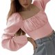 thumbnail image 3 of SAYOO Blusa plegada para mujeres, camiseta cuello cuadrado de manga larga SAYOO moda, 3 of 8