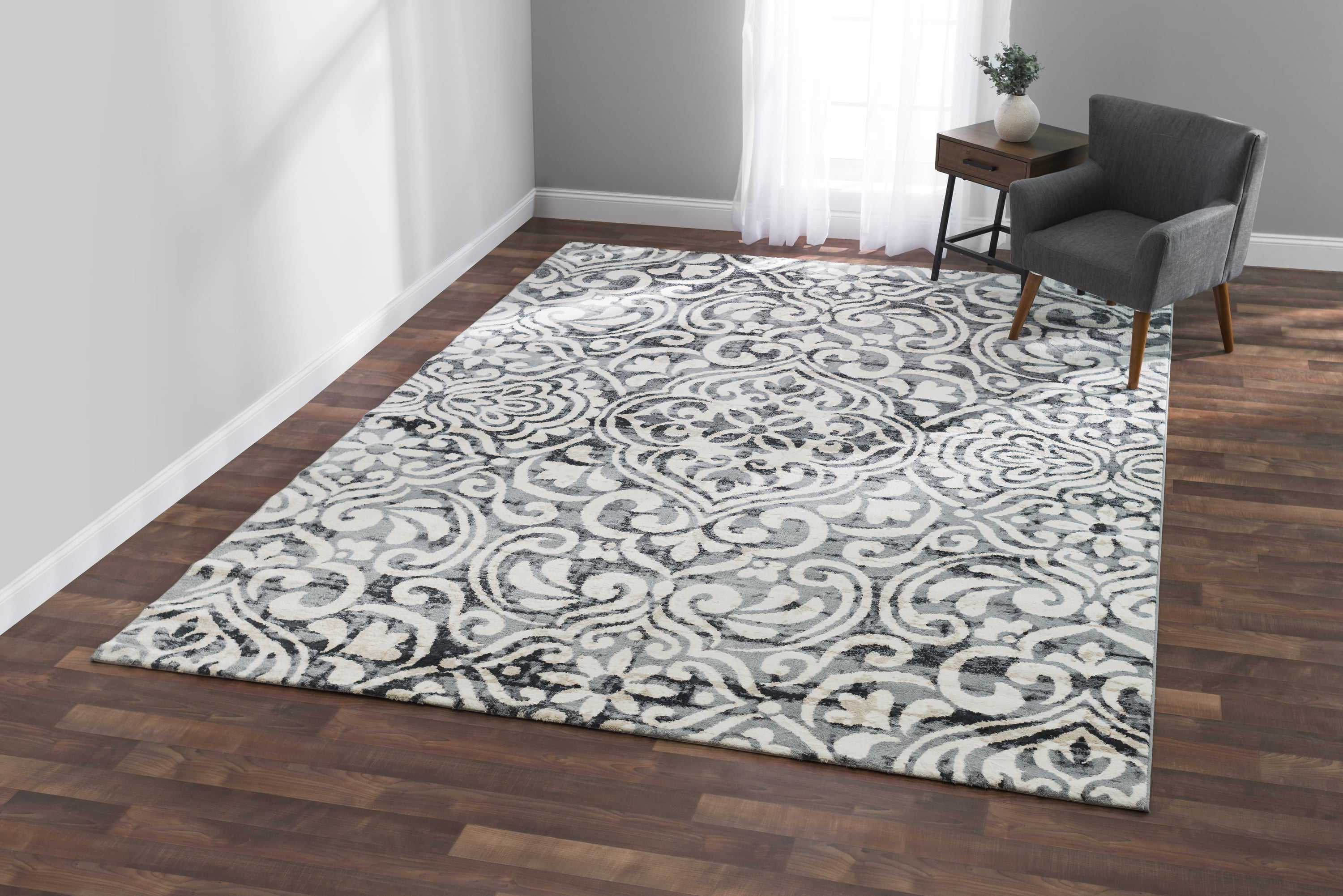 VCNY Home Claudine Grey Damask Area Rug, 5' 3" x 7' 6", Grey