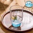 thumbnail image 4 of Blue Ribbed Drinking Glass, Aesthetic Hand-blown Stemless Glass Cup, Dishwasher Safe, 4 of 6