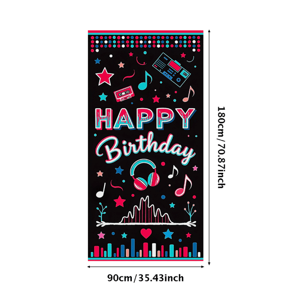 Music Themed Colorful Happy Birthday Banner Background Party Supplies Backdrop Decors for Birthday Parties Photography Props Celebrations
