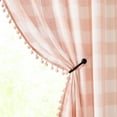 thumbnail image 6 of Exultantex Pink & White Checkered Semi-Sheer Curtains for Living Room, 2 Panels, 40"x63", Rod Pocket, Elegant Pom-Pom Trim, Light Filtering, 6 of 6