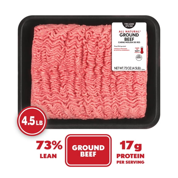 All Natural* 73% Lean/27% Fat Ground Beef, 4.5 lb Tray