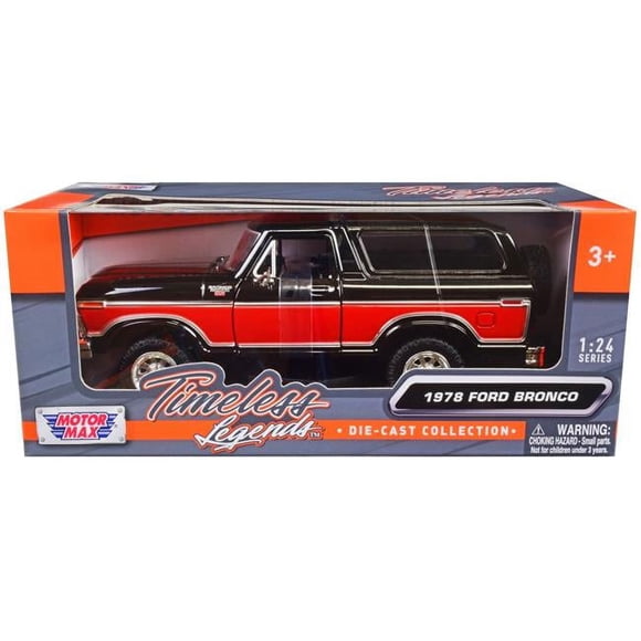 Motormax 79371bk 1-24 Scale Diecast 1978 Ford Bronco Ranger Xlt with Spare Tire Timeless Legends Series Model Car, Black & Red