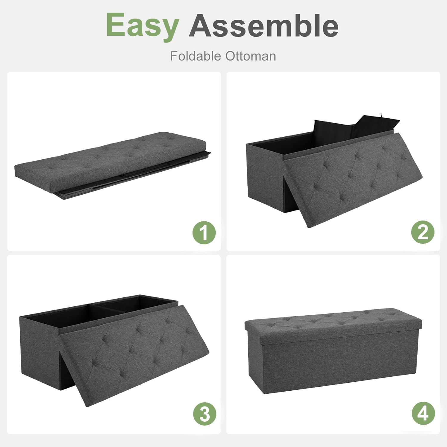 Casabay Storage Ottoman Bench, 43 Inches Foldable Storage Footrest with Padded Seat for Bedroom End of Bed, Living Room