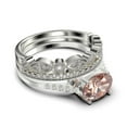 thumbnail image 2 of Dazzling Minimalist Art Deco 2.50 Carat Oval Cut Morganite And Diamond Moissanite Unique Engagement Ring, Wedding Ring, Two Matching Band in 10k Solid White Gold, Gift For Woman, Promise Ring, 2 of 4