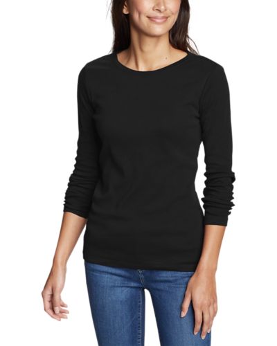 black crew neck long sleeve shirts women's