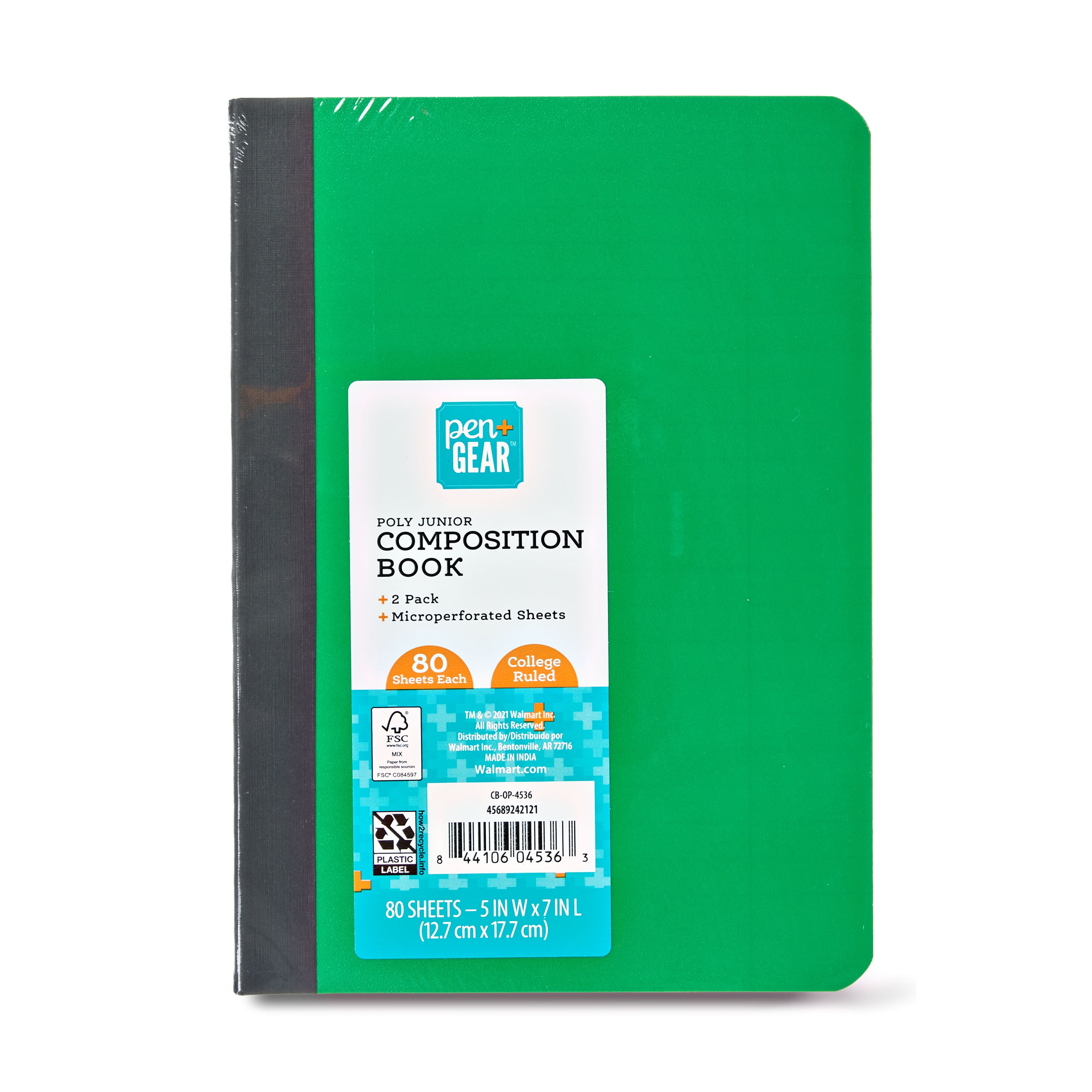 Pen+Gear Poly Junior Composition Book, 5"X7", College Ruled, 80 Sheets, 2 Count