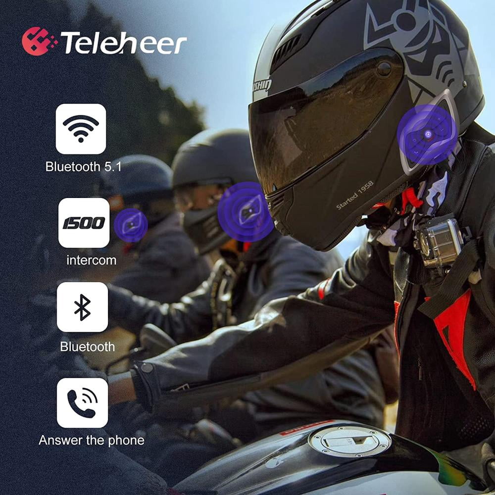 2Pcs Motorcycle Bluetooth Intercom Headset for Helmet 1500M Handsfree 6 Rider