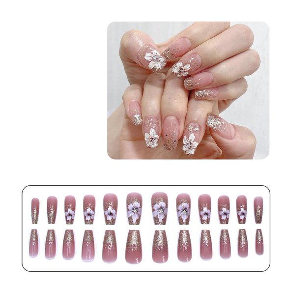 24PCS Fake Nails Set long Nails French Nail Care Nail Design Hot Beauty Lot A5P7