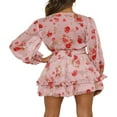 thumbnail image 1 of PENGXIANG Femmes Printemps Casual Mini Robe Florale Imprimé Profond V-Cou Cravate Robe Douce Manches Longues Robe de Mode Robe, 1 of 2