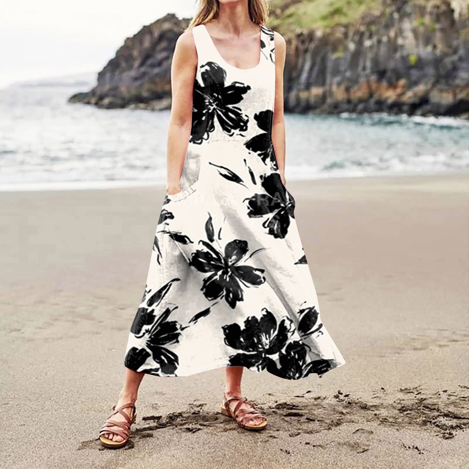 Sksloeg Summer Dress Cotton Floral Printed Casual Sundress Sksloeg Summer Dress Cotton Floral Printed Casual Sundress