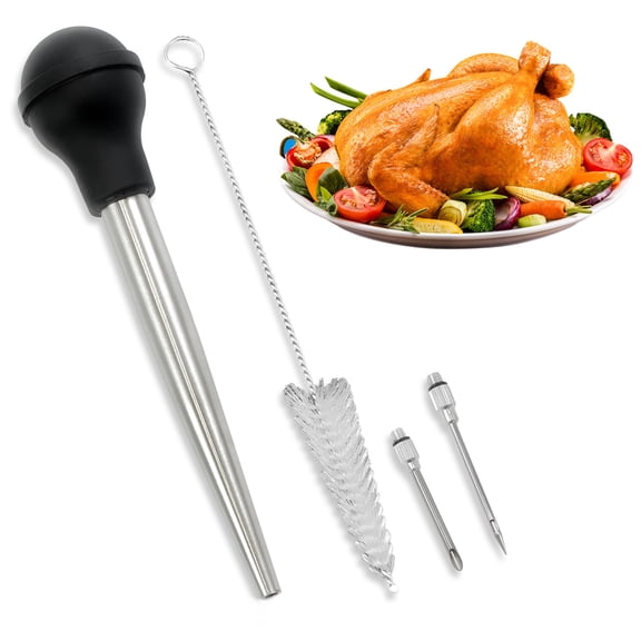 SUSWIM Turkey Baster with Silicone Suction Bulb, Stainless Steel Food Grade Turkey Baster for Cooking, Baking, Injecting Marinade ，Black