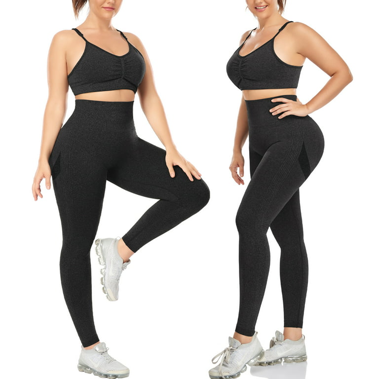 QRIC Women's High Waist Workout Vital Seamless Leggings Butt Lift Yoga  Pants Stretchy Fitness Gym Tights Light Blue, L