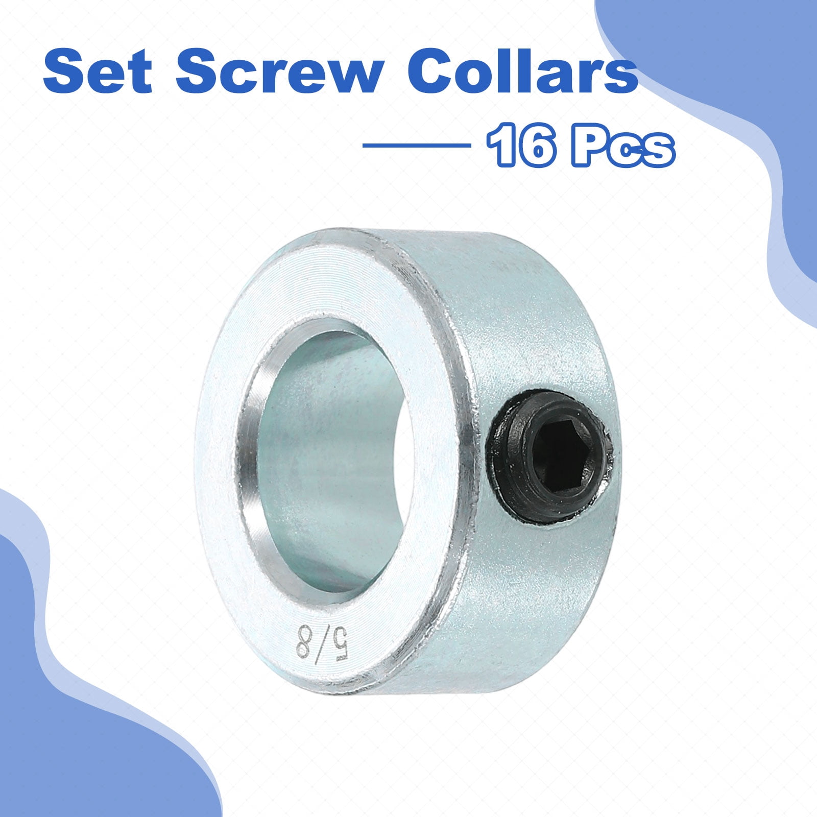 16pcs Set Screw Collars 5/8" Bore Carbon Steel Shaft Collars, 1-1/8" OD, 1/2" Width Lock Axle Collar Clamp