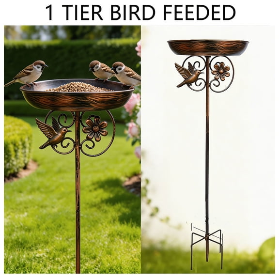 Copper-Colored Single-Layer Patio Bird Bath & Feeder Floor-Standing Bird Feeder Five-Claw Stable Base Durable and Easy To Install Outdoor Decorative Multi-functional Bird Feeder for Yard, Lawn