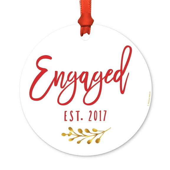 Family Metal Christmas Ornament, Engaged 2017, Includes Ribbon and Gift Bag