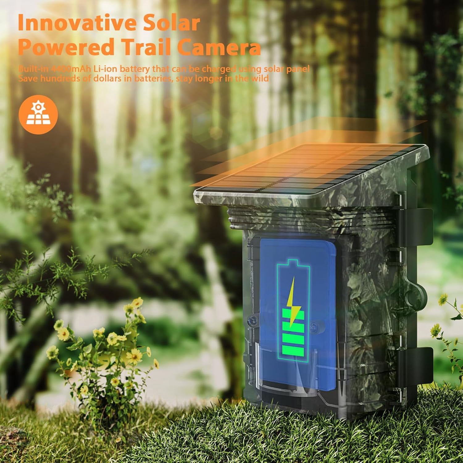 CAMPARK Solar WiFi Trail Camera 4K 85MP Built-in Lithium 2200mAh Battery Rechargeable Game Wildlife Hunting Camera with Waterpoof IP66 Night Vision 0.1s Motion Activated