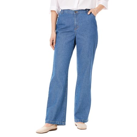 Woman Within Plus Size Petite Back-Elastic Wide Leg Cotton Jean
